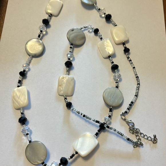 Artisan Jewelry - Long mother of pearl crystal glass beaded necklace 39”